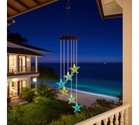 Carillon éolien solaire en forme d'étoile de mer avec charge solaire et lumières LED multicolores, étanche IP65, pour décorer le jardin, la terrasse ou le porche (coquillages étoiles de mer)