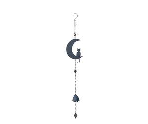 Carillon Métal Chat Lune - 90 cm, Son Relaxant, Anthracite, Décoration Extérieure pour Jardin ou Terrasse