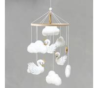 Carillon mobile en forme de cygne blanc, couronné, cygne blanc, nuages, étoiles, lit de bébé, mobile en bois avec boules en feutre, carillon à vent mobile, cloche de lit, pendentif jouet, cadeau pour