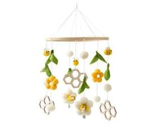 Carillon mobile pour bébé avec boules en feutre - Fleurs et abeilles fraîches - Cloche de lit suspendue pour chambre d'enfant, lit de bébé, table à langer (ruche jaune)