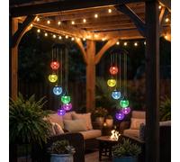 Carillon solaire RGB LED Lampe à suspendre de jardin Décoration extérieure Boule de verre craquelé, métal, changeur de couleur, LED, DxH 12,5x60 cm, set de 2