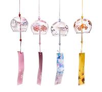 Carillons Éoliens En Verre - Ensemble De 4 Cloches Suspendues Transparentes De Style Japonais, Décoration Extérieure | Harpes À Vent Pour Jardin, Patio, Balcon, Pendentif De Bénédiction Familiale, Déc