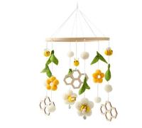 Carillons éoliens mobiles pour bébé avec boules en feutre - Fleurs fraîches et abeilles - Cloche de lit suspendue pour chambre d'enfant - Décoration de table à langer (ruche jaune)