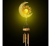 Carillons éoliens solaires pour l'extérieur, carillons éoliens Soleil et Lune, Carillons éoliens solaires à LED avec Boule de Verre craquelée pour l'extérieur, Lumières de Carillon de Vent