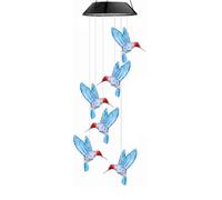Carillons éoliens solaires pour oiseaux, lumière changeante de couleur, coque noire étanche, carillons éoliens extérieurs à LED, lumière pour jardin, balcon, petit oiseau bleu