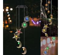 Carillons solaires à LED - Carillons éoliens solaires pour l'extérieur - Lampes solaires avec soleil, lune et étoile - Lampes solaires LED étanches - Carillon de jardin pour extérieur, balcon