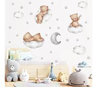 Carino Cartoon Bear Nuage Luna et étoiles autocollants muraux 30 x 90 cm PVC autocollants décoratifs fenêtre décoration maison Interior Wall Art décoration pour chambre des enfants Baby Nursery