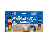 CARIOCA Acrylic Paint Markers for Easy Painting on All Surfaces - Brush Tip, High Coverage Water-Based Ink, Non-Drying (Box of 18 Acrylic Markers)