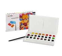 CARIOCA Aquarelles solides - Pour dessin artistique, faciles à mélanger, couleurs vives à haut pouvoir couvrant, résistantes à la lumière, pinceau inclus (boîte de 24 aquarelles)