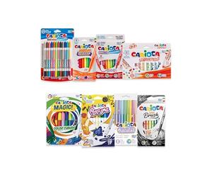 CARIOCA Assortiment de feutres - Double pointe, bicolores, fluorescents, pastels, parfumés, changeant de couleur, pointes coniques, pinceau et tampon, coffret de 8 boîtes, 84 pièces au total