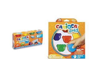 Carioca Baby DO Pâte à Modeler, Set de 8 Couleurs, pour Enfants à Partir de 12 Mois, Couleurs Vives et Mélangeables & 42956 Lot de 6 crayons de cire en forme d’ourson Multicolore