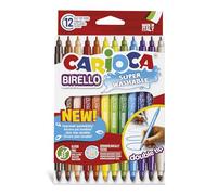 CARIOCA Birello Marqueurs à Double Pointe, pointe fine 2,6 mm et moyenne 4,7 mm, encre super lavable non toxique, longue durée, sans gluten, fabrication italienne (boîte de 12 marqueurs)