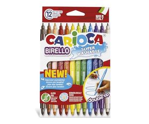 CARIOCA Birello Marqueurs à Double Pointe, pointe fine 2,6 mm et moyenne 4,7 mm, encre super lavable non toxique, longue durée, sans gluten, fabrication italienne (boîte de 12 marqueurs)