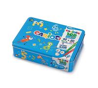 Carioca Box | Boîte en étain bleue Marqueurs Superlavables Pointe Fine et Maxi, avec album de coloriage, 100 feutres