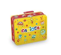 Carioca Color Box | Marqueurs lavables pour enfants, boîte en étain jaune, lot de marqueurs à pointe fine et pointe grossière avec album de coloriage, 100 feutres