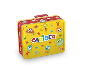 Carioca Color Box | Marqueurs lavables pour enfants, boîte en étain jaune, lot de marqueurs à pointe fine et pointe grossière avec album de coloriage, 100 feutres