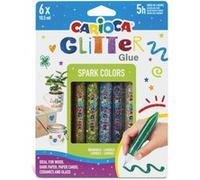 Carioca Glitter Glue Base Blister de 6 Tubes de Colle Colorée - Effet Pailleté - Application Directe - Séchage en 30 Minutes - Différentes Couleurs G