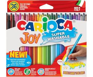 CARIOCA Joy Fine Tip Colors - Marqueurs à encre super lavables avec pointe fine de 2,8 mm - Encre longue durée, sans gluten, fabriqués en Italie (boîte de 36 marqueurs)