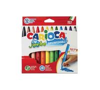 Carioca Jumbo Pack de 12 Marqueurs - Corps Maxi Octogonal - Encre Super Lavable - Pointe Verrouillée Maxi 6mm - Capuchon Ventilé - Différentes