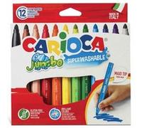 Carioca Jumbo Pack de 12 Marqueurs - Corps Maxi Octogonal - Encre Super Lavable - Pointe Verrouillée Maxi 6mm - Capuchon Ventilé - Différentes Couleurs G