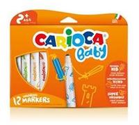 CARIOCA Marqueurs bébé pour enfants dès 2 ans - Encre super lavable et non toxique, pointe ronde bloquée, corps large et sûr, fabriqués en Italie (boîte de 12 marqueurs bébé)