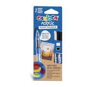 CARIOCA Marqueur acrylique | Blister de marqueurs permanents | Pointe pinceau | Convient pour toutes les surfaces et haute opacité | Base d'eau | Blanc et noir