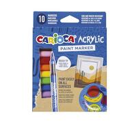 CARIOCA Marqueur acrylique | Boîte de 10 marqueurs permanents | Pointe pinceau | Convient pour toutes les surfaces et haute opacité | Base d'eau | 10 couleurs