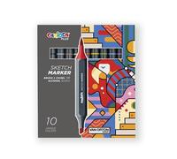 CARIOCA Marqueurs à croquis Colori Plus - Double pointe biseautée et pinceau, encre à base d’alcool à odeur légère, séchage rapide et tracé fluide (boîte de 10 marqueurs à alcool)
