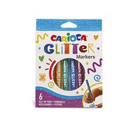 Carioca Marqueurs à Paillettes, Blister de Marqueurs à Effet Pailleté avec Pointe de 1 mm, 6 Pièces