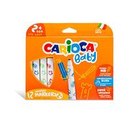 CARIOCA Marqueurs bébé pour enfants dès 2 ans - Encre super lavable et non toxique, pointe ronde bloquée, corps large et sûr, fabriqués en Italie (boîte de 12 marqueurs bébé)