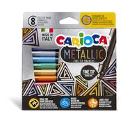 Carioca Marqueurs métalliques pointe fine, 8 marqueurs de finition métallique pour toutes les surfaces, à base d'eau, pointe bloc, dérivés de matériaux recyclés