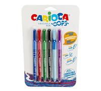 Carioca Oops Lot de 6 stylos effaçables rechargeables pour l'école et le bureau avec capuche, double caoutchouc et poignée ergonomique, couleurs assorties,