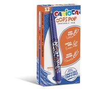 Carioca Oops Pop Lot de 12 stylos effaçables rechargeables pour l'école et le bureau avec capuche, double caoutchouc et poignée ergonomique, stylos bleus, 12 pièces