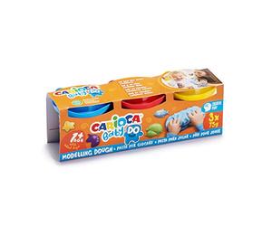 CARIOCA Pâte à modeler Baby Dough - Pour enfants dès 12 mois, idéale pour les premières expériences tactiles, ne tache pas et sèche à l’air libre sans cuisson (3 pots de 75 g)