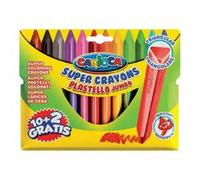 Carioca Plastello Jumbo - Crayon - Plastic Wax - Non Permanent - Couleurs Brillantes Assorties - Pack De 12