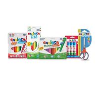 Carioca Set Tout pour EL Cole | Kit matériel scolaire : feutres super lavables, crayons de couleur, plasticières, colle et ciseaux avec pointe ronde | 40 pièces