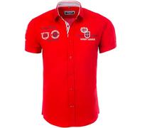 Carisma Casual Chemise à manches courtes pour homme Coupe classique Col Kent avec broderie Rugby League - Rouge - Large