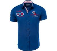 Carisma Casual Chemise à manches courtes pour homme Coupe classique Col Kent avec broderie Rugby League - Bleu - XX-Large