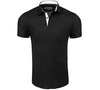 Carisma - Chemise décontractée à manches courtes ou longues au choix, coupe slim, pour les loisirs, les affaires, les mariages - Noir - Large
