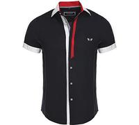 CARISMA Chemise décontractée à manches courtes pour homme - Coupe ajustée avec col Kent 9007, Noir , L