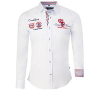 CARISMA Chemise décontractée à manches longues pour homme avec broderie et manchettes contrastées - Boutonnière - Décontractée - Loisirs 8004, Blanc., XXL