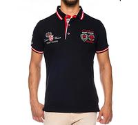 Carisma Polo à manches courtes pour homme 100 % coton • Polo pour homme avec broderie • Coupe droite agréable pour le bureau et les loisirs, Noir , L