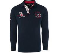 Carisma Polo à manches longues pour homme en coton • T-shirt à manches longues pour homme avec broderie • Coupe droite agréable pour le bureau et les loisirs, bleu marine, M