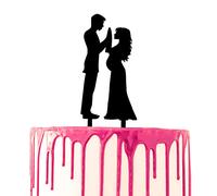 CARISPIBET cake toppers groom surprises bride with flower bouquet acrylic silhouette cake decoration tool (Groom and bride holding hands)