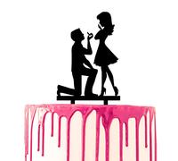 CARISPIBET cake toppers groom surprises bride with flower bouquet acrylic silhouette cake decoration tool (Groom proposing to bride)
