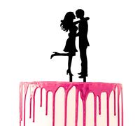 CARISPIBET cake toppers groom surprises bride with flower bouquet acrylic silhouette cake decoration tool (Bride and groom hugging and dancing)