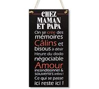 CARISPIBET Chez Maman et Papa Affiches de décor à la maison ornements décoratifs suspendus enseignes de decoratión pour la maison 30x15 cm