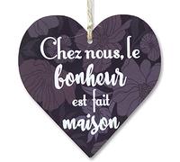 CARISPIBET Chez nous, le bonheur est fait maison | Enseignes pour la maison plaques de décoration signes décoratives en forme de coeur pour cuisine 12 x 12 cm