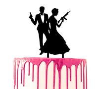 CARISPIBET Décoration de Gâteau de Mariage Agents Secrets Époux et Épouse avec pistolets