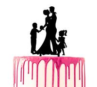 CARISPIBET Décoration de gâteau de mariage, anniversaire, fête de mariage, marié et mariée câlin avec un garçon et une fille tenant la main silhouette acrylique